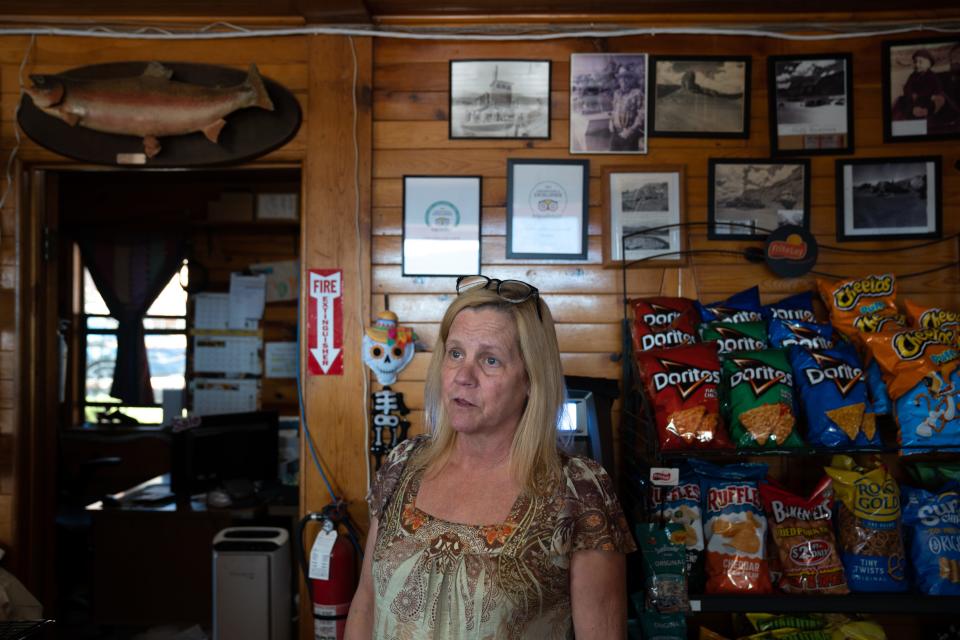 Wendy Gunn talks about trout fishing, September 9, 2022, at Lees Ferry Anglers, Marble Canyon, Arizona.