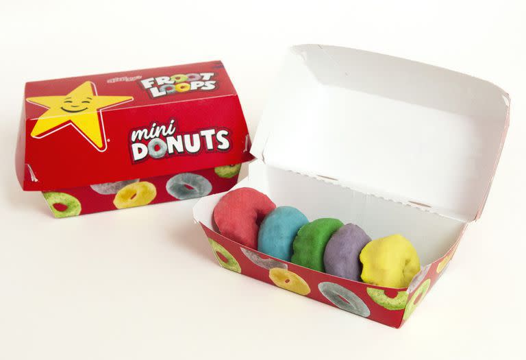 <p>Everyone's favorite cartoon toucan–endorsed cereal, now in donut form. <a href="https://www.delish.com/food-news/a22853281/carls-jr-hardees-fruit-loops-mini-donuts/" rel="nofollow noopener" target="_blank" data-ylk="slk:Carl's Jr. and Hardees;elm:context_link;itc:0;sec:content-canvas" class="link ">Carl's Jr. and Hardees</a> added these colorful confections to the menu in late August.</p>