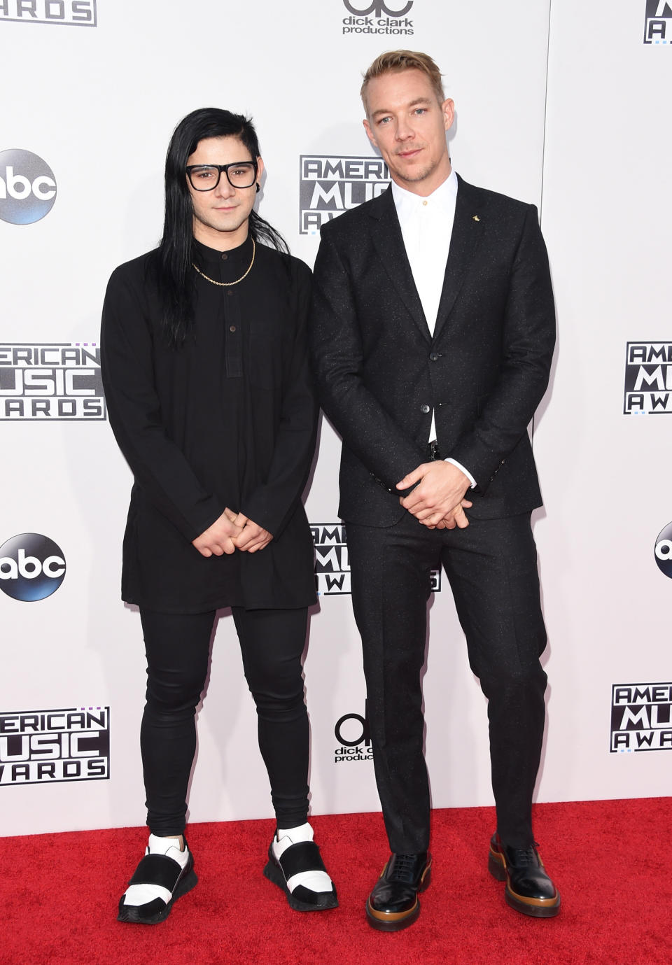 LOS ANGELES, CA - NOVEMBER 22: Recording artists Skrillex (L) and Diplo attend the 2015 American Music Awards at Microsoft Theater on November 22, 2015 in Los Angeles, California. (Photo by Jason Merritt/Getty Images)