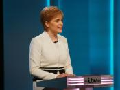 This picture released by ITV shows Scottish First Minister and Leader of the SNP Nicola Sturgeon, speaking as she represents the 'Remain' campaign during The ITV Referendum Debate in London on June 9, 2016