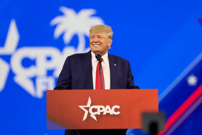 Former President Donald Trump speaks during CPAC at the Rosen Shingle Creek and Westgate Resort on Saturday, Feb. 26, 2022, in Orlando, Florida. (Tomas Diniz Santos/Orlando Sentinel/TNS)