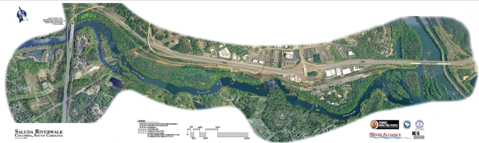 The Saluda Riverwalk is part of the Three Rivers Greenway, and in-progress project to connect walking trails from the Lake Murray Dam to Granby Park.