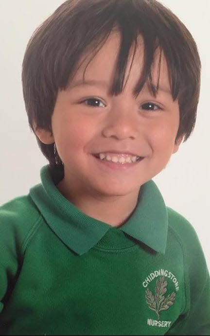 Julian Cadman, seven, pictured in a UK nursery school jumper