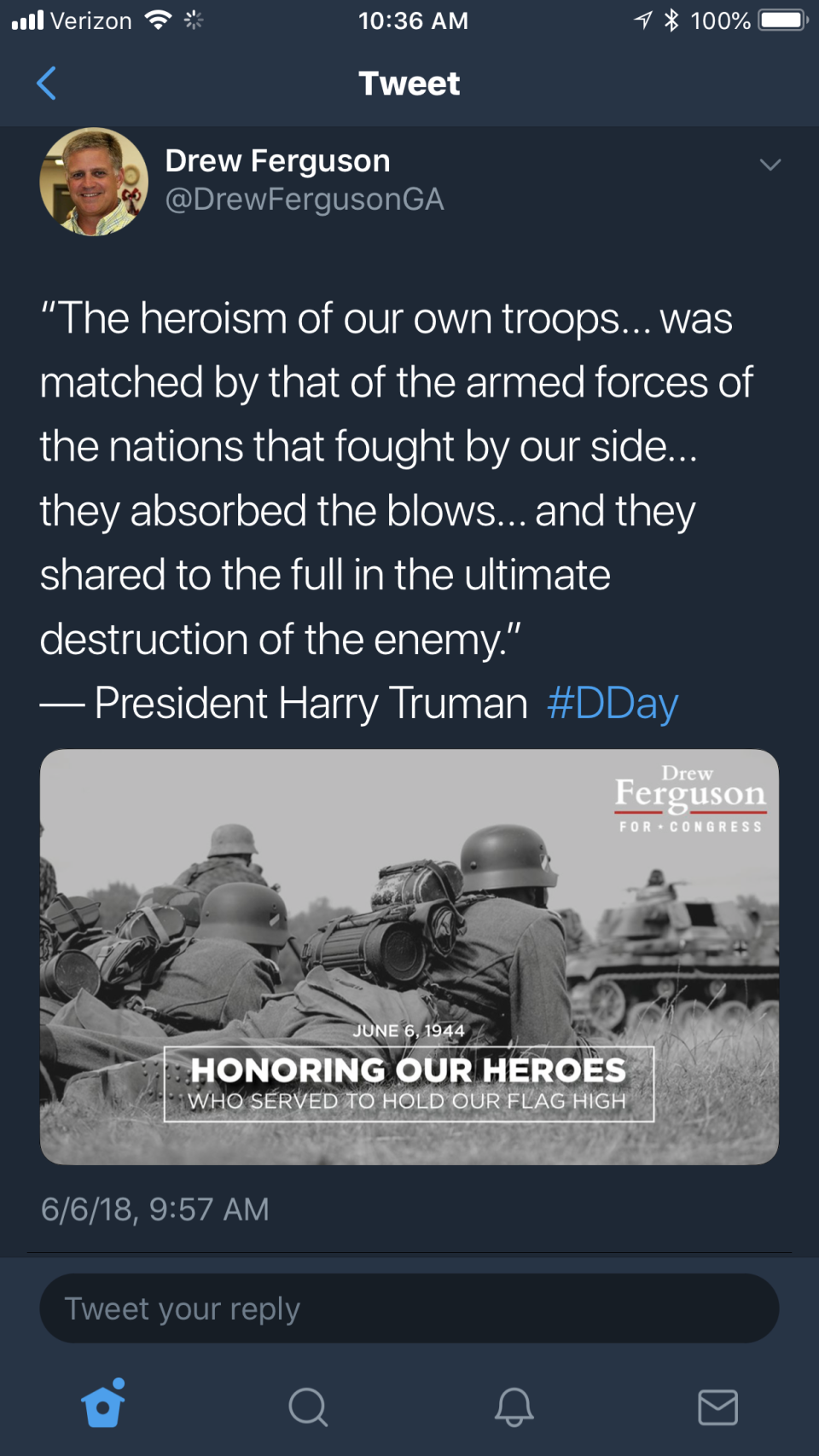 Rep. Drew Ferguson's campaign Twitter page posted this tribute to D-Day with an image of German soldiers