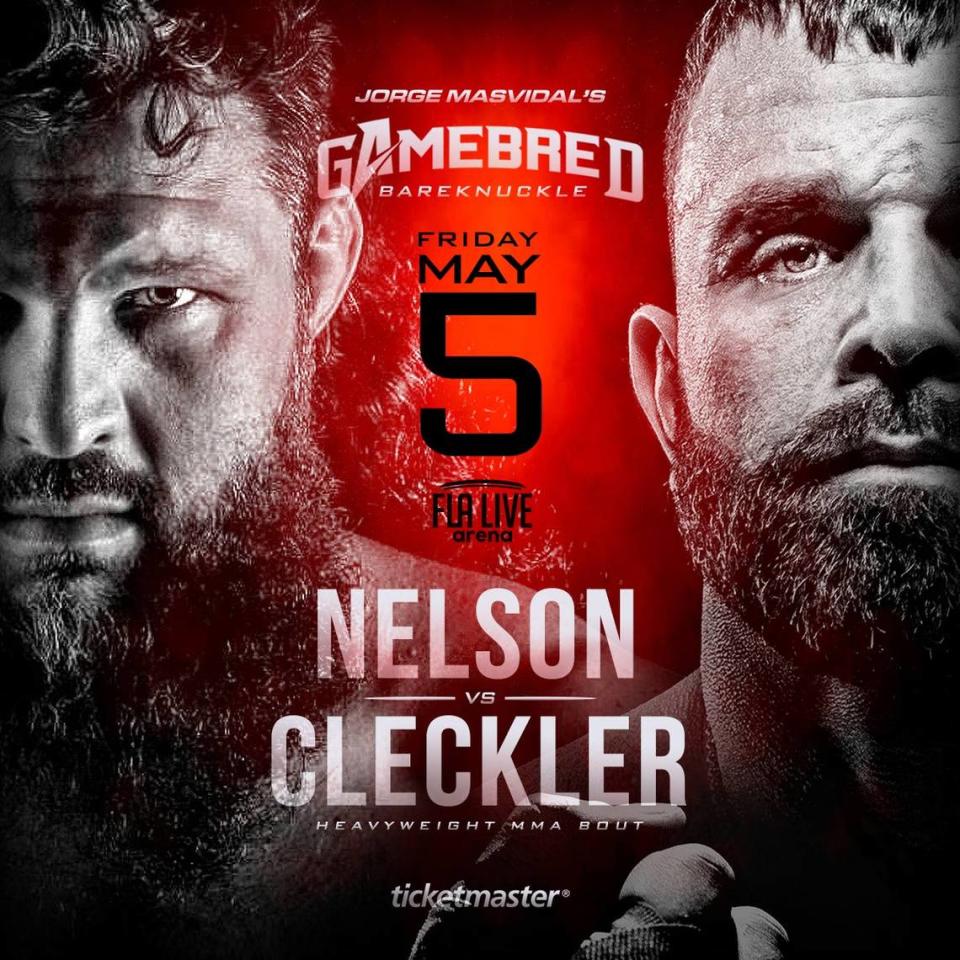 Former UFC vet and Bellator heavyweight star Roy “Big Country” Nelson vs. heavyweight knockout artist Dillon “Bad Boy” Cleckler at Gamebred Bareknuckle MMA on Friday, May 5 at FLA Live Arena in Sunrise.