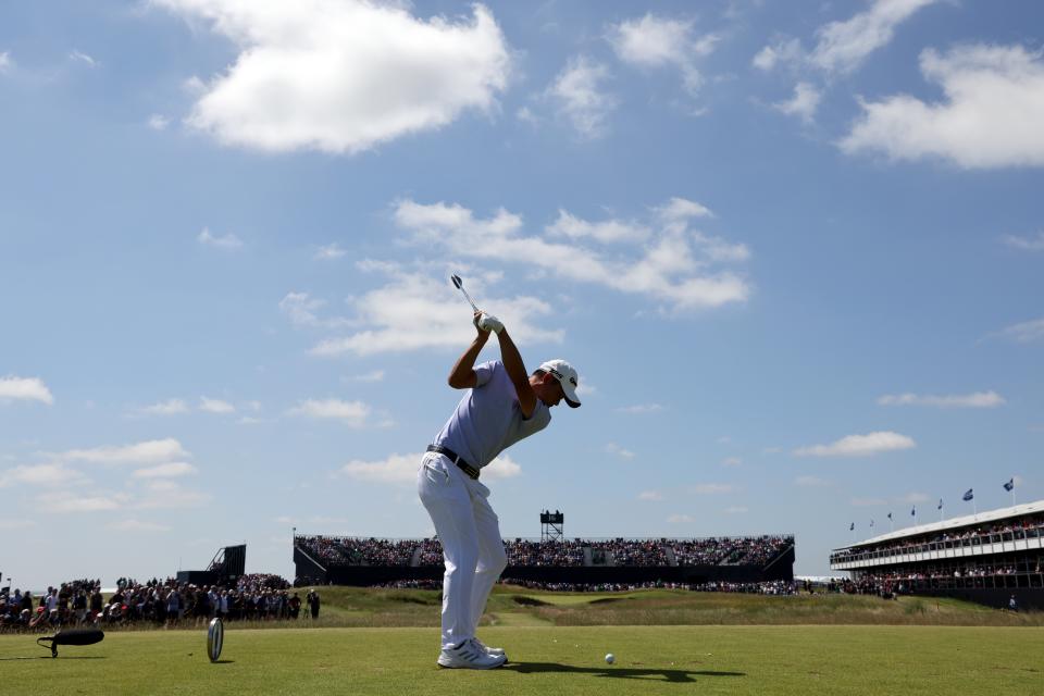 Collin Morikawa tees off (PA Wire)