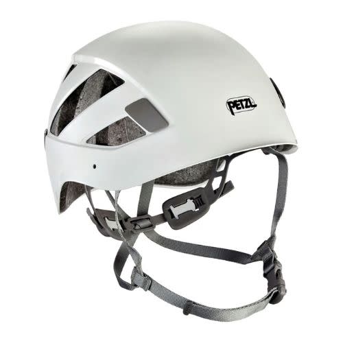 white petzl climbing helmet
