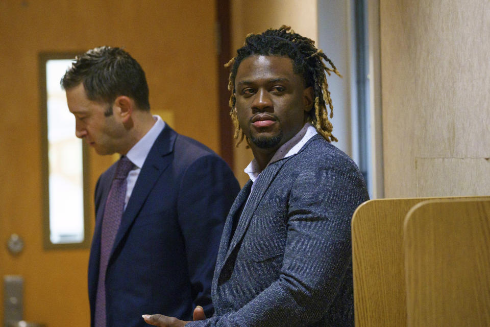 Phillies outfielder Odubel Herrera suspended for season for violating MLB's domestic violence policy. (Jessica Griffin/The Philadelphia Inquirer via AP, Pool)