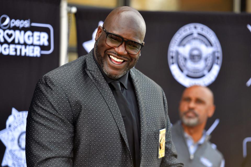 <p>A smiling Shaquille O'Neal speaks during the Pepsi Stronger Together and CTG Foundation ATL Press Conference on Wednesday in McDonough, Georgia.</p>