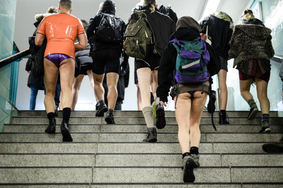 The No Pants Subway Ride in Berlin on Jan. 13. (Photo: Clemens Bilan/EPA-EFE/REX/Shutterstock)