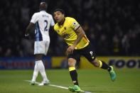 Britain Football Soccer - Watford v West Bromwich Albion - Premier League - Vicarage Road - 4/4/17 Watford's Troy Deeney celebrates scoring their second goal Reuters / Hannah McKay Livepic