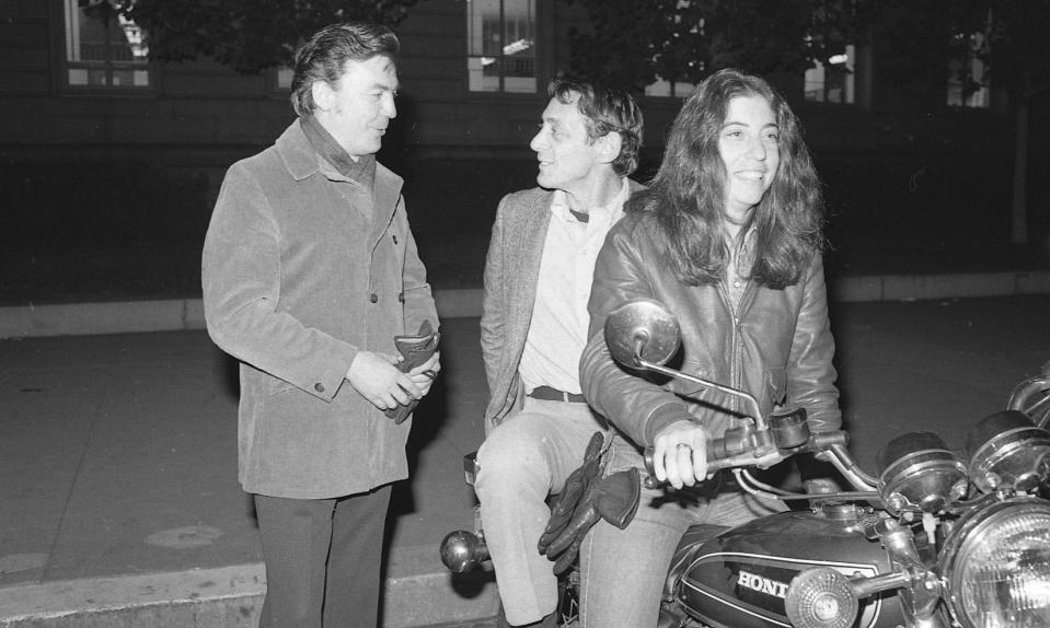 Sheriff Hongisto, Harvey Milk, and campaign aid Joyce Garay head off on motorcycles from City Hall to campaign headquarters on 575 Castro for a victory party after winning his 1977 campaign for San Francisco District Supervisor.