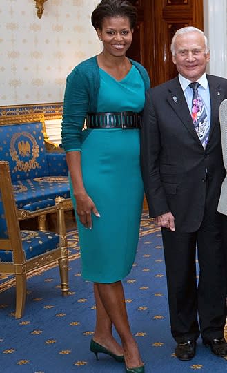 ...but she was simply recycling her teal DNC dress.