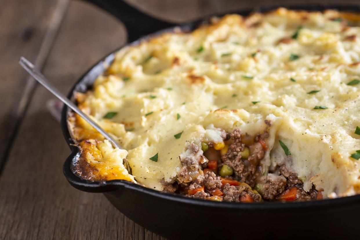 Homemade Shepherd's Pie in a Cast Iron Skillet