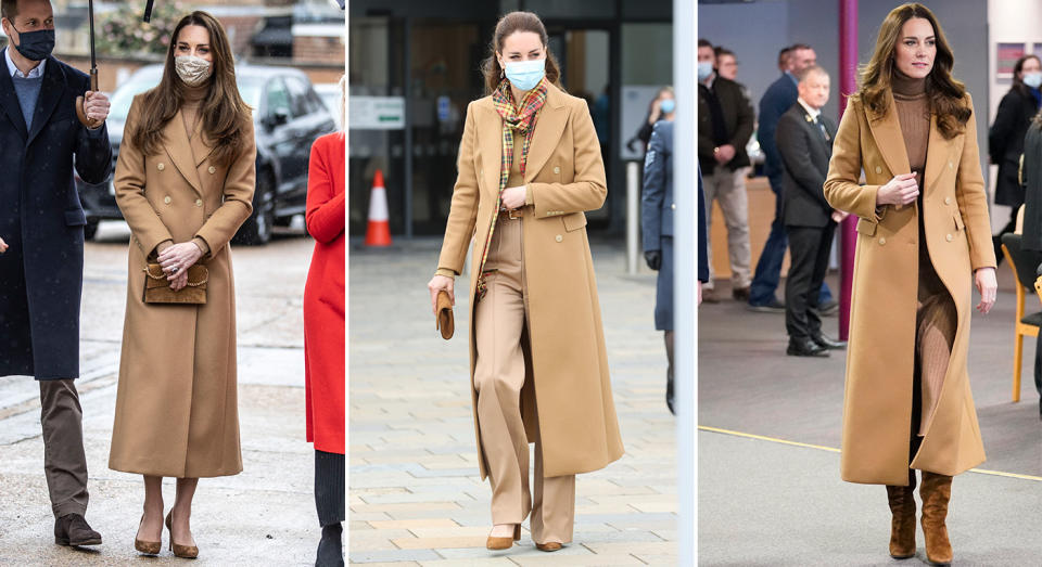 Princess of Wales wearing a camel coat