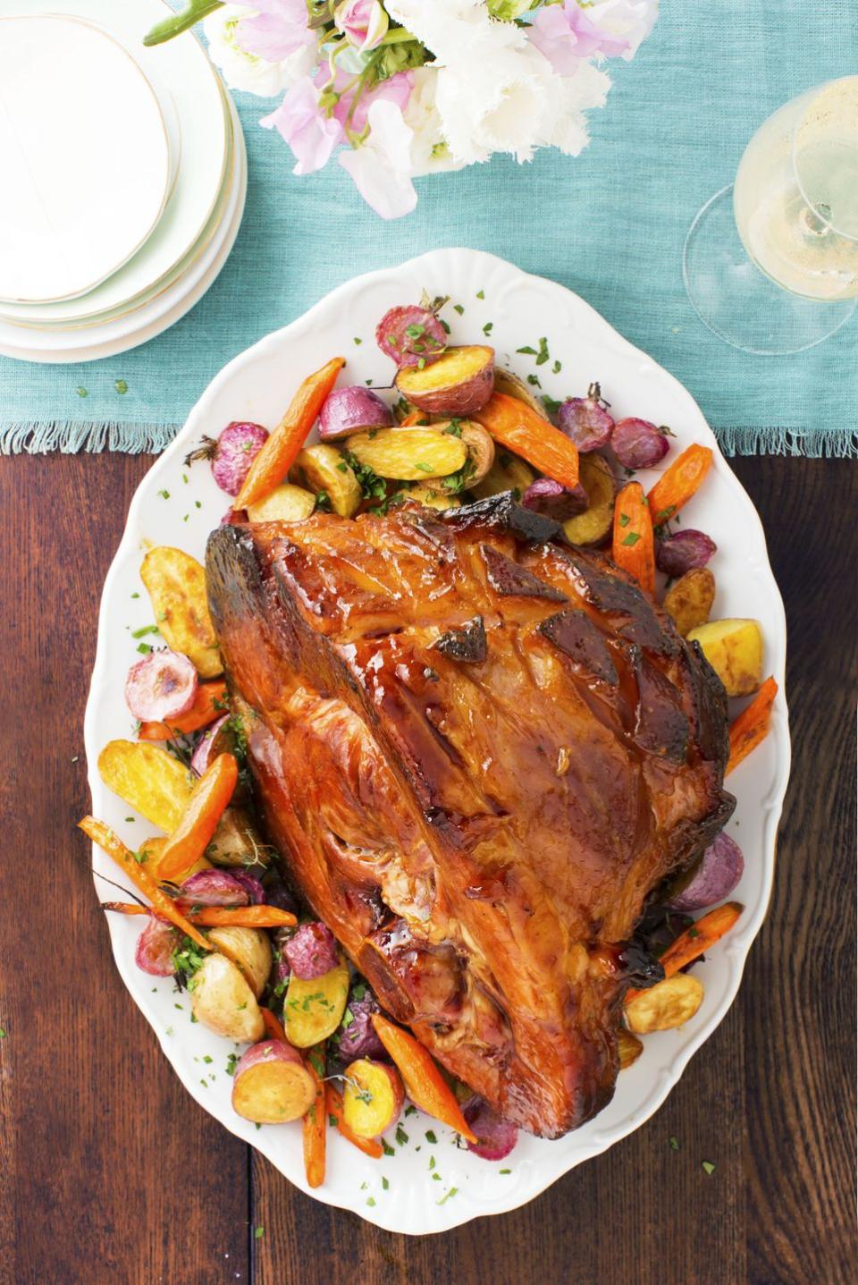 Apricot-Mustard Ham With Herb-Roasted Vegetables