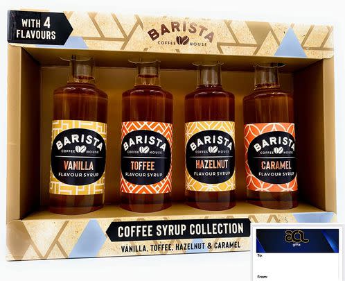 This coffee syrup set (which includes vanilla, toffee, hazelnut, and caramel)