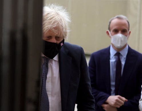 <span class="caption">Prime Minister Boris Johnson and Justice Minister Dominic Raab. </span> <span class="attribution"><a class="link " href="https://www.flickr.com/photos/number10gov/51731570658/" rel="nofollow noopener" target="_blank" data-ylk="slk:Number 10/Flickr;elm:context_link;itc:0;sec:content-canvas">Number 10/Flickr </a>, <a class="link " href="http://creativecommons.org/licenses/by-nc-sa/4.0/" rel="nofollow noopener" target="_blank" data-ylk="slk:CC BY-NC-SA;elm:context_link;itc:0;sec:content-canvas">CC BY-NC-SA</a></span>