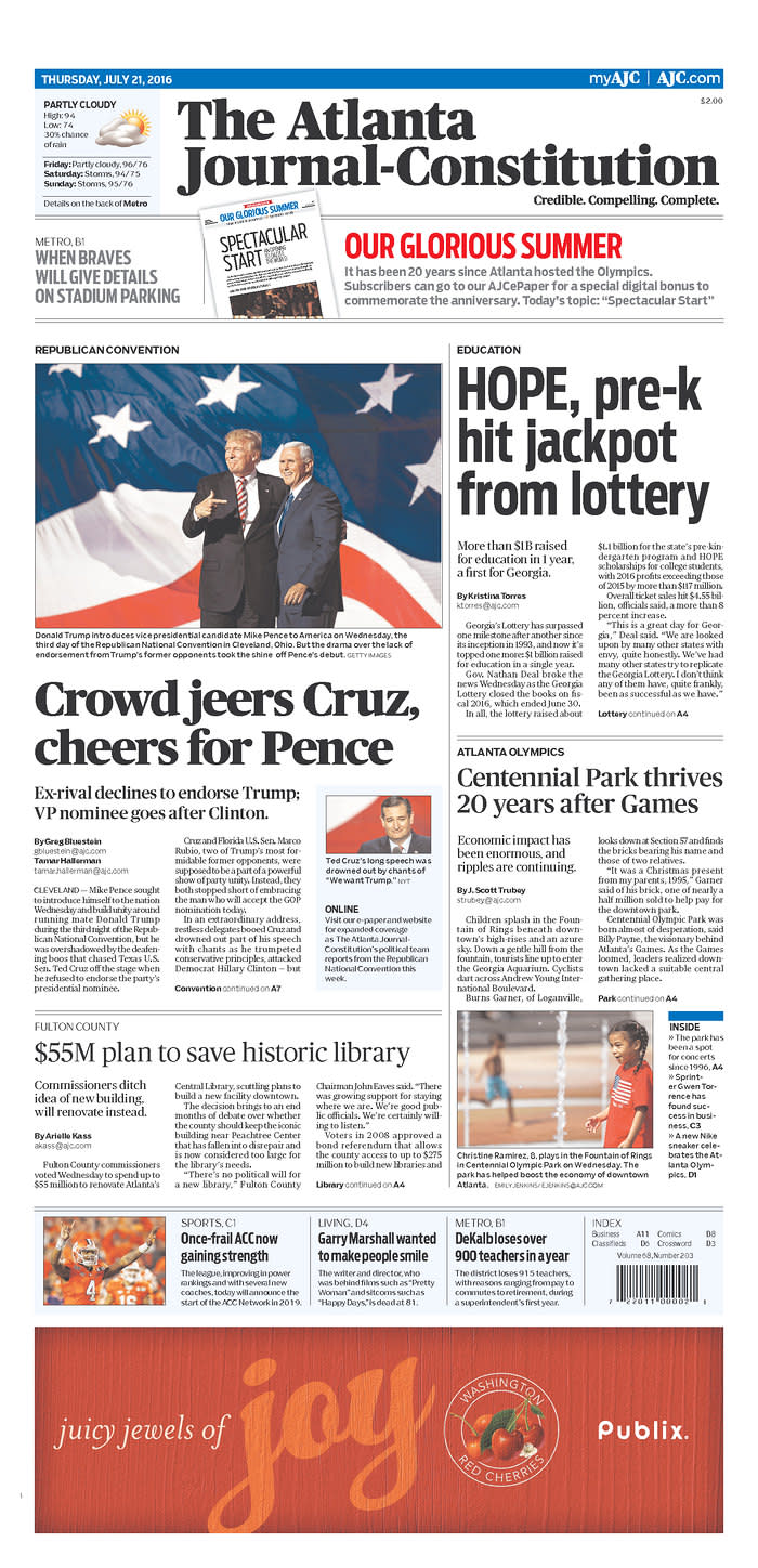Crowd jeers Cruz, cheers for Pence - The Atlanta Journal-Constitution