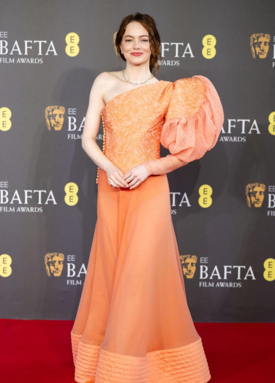 Emma Stone attending the BAFTA Awards in London, England.