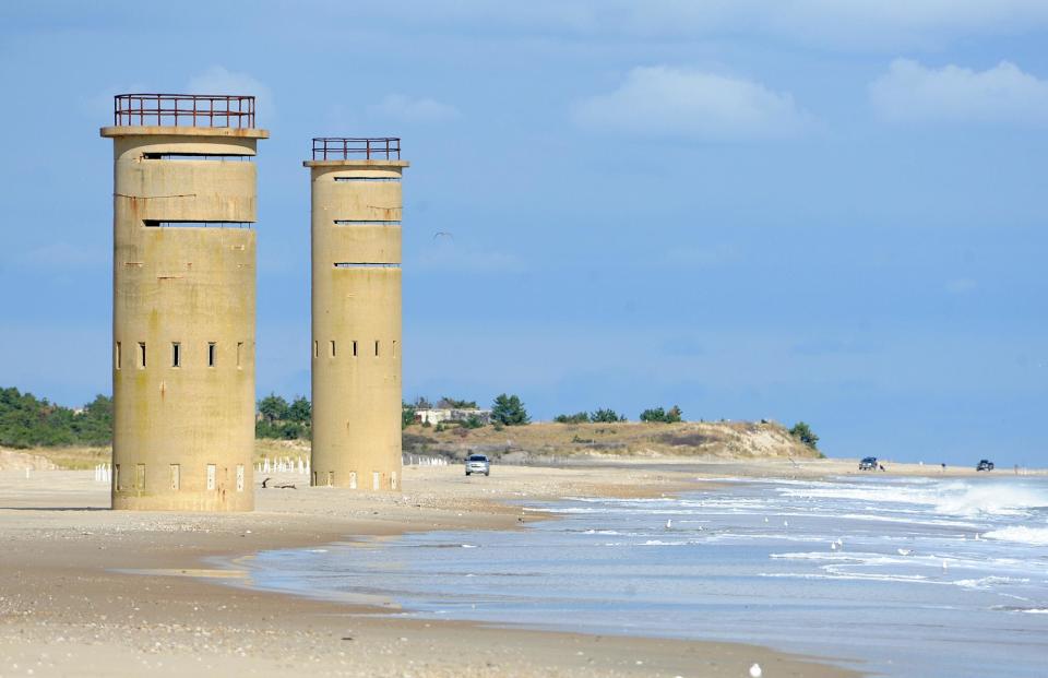World War II sentry towers along the Delaware coast give beaches near Cape Henlopen a unique view.