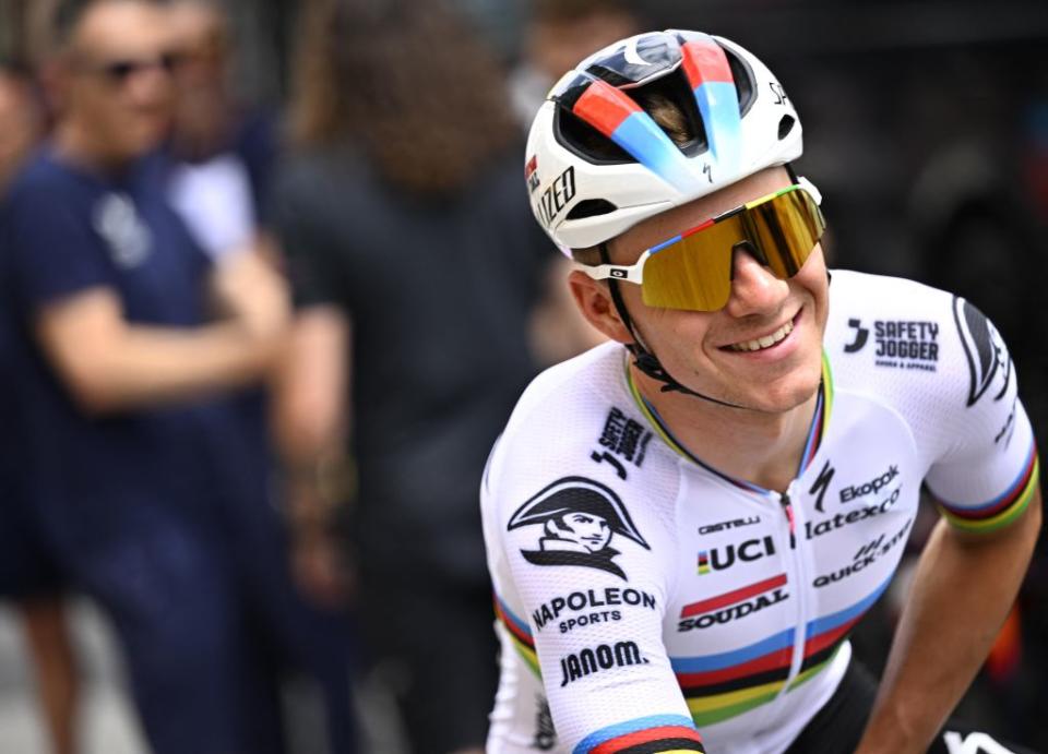 Belgian Remco Evenepoel of Soudal QuickStep pictured at the start of stage six of the 2023 Giro DItalia cycling race from and to Napoli 162 km in Italy Thursday 11 May 2023 The 2023 Giro takes place from 06 to 28 May 2023BELGA PHOTO JASPER JACOBS Photo by JASPER JACOBS  BELGA MAG  Belga via AFP Photo by JASPER JACOBSBELGA MAGAFP via Getty Images