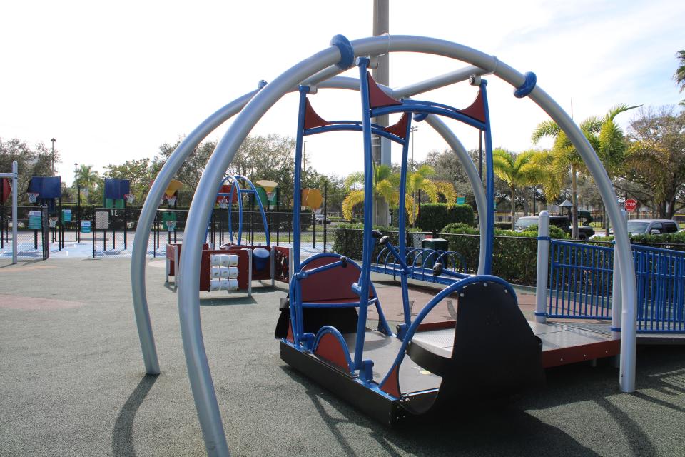 The inclusive playground at Gardens Park in Palm Beach Gardens is a place for people with differing abilities. People in wheelchairs can find several activities at the site along Burns Road.