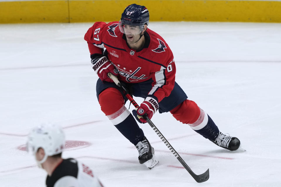 Washington Capitals left wing Max Pacioretty (67) skates against the New Jersey Devils during the first period of an NHL hockey game in Washington, Wednesday, Jan. 3, 2024. (AP Photo/Susan Walsh)