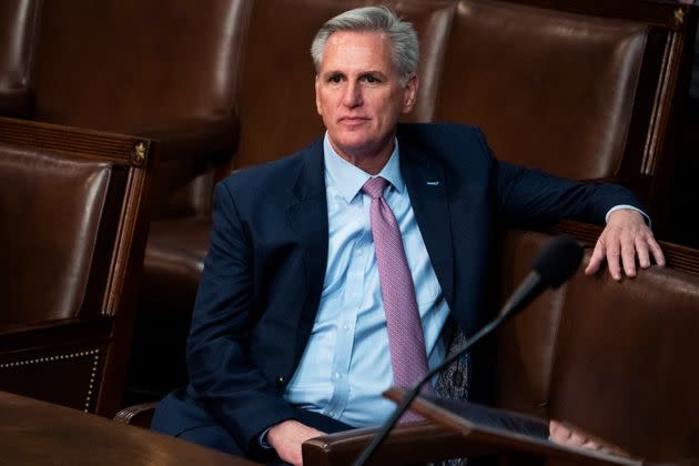 Republican Leader Kevin McCarthy (Calif.) is seen on the House floor after a vote in which he did not receive enough votes for Speaker of House on Friday, Jan. 6.