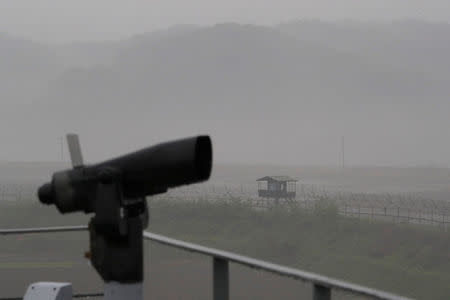A guard post is seen near the demilitarized zone separating the two Koreas, in Paju, South Korea, May 16, 2018. REUTERS/Kim Hong-Ji