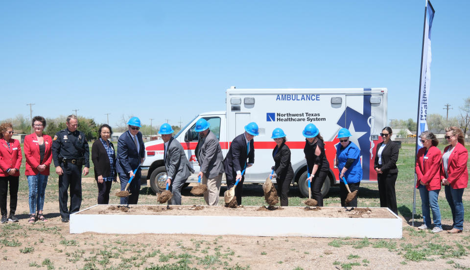 Officials from the Northwest Texas Healthcare System break ground Friday on their newest standalone emergency center near Eastern Street and I-40 in Amarillo.