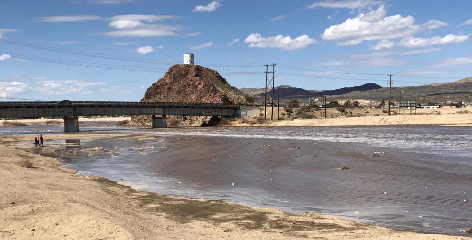 Mojave River water flow through Barstow. On Wednesday, above-ground water from the river passed Barstow and reached Daggett Road after leaving the Silverwood spillway.