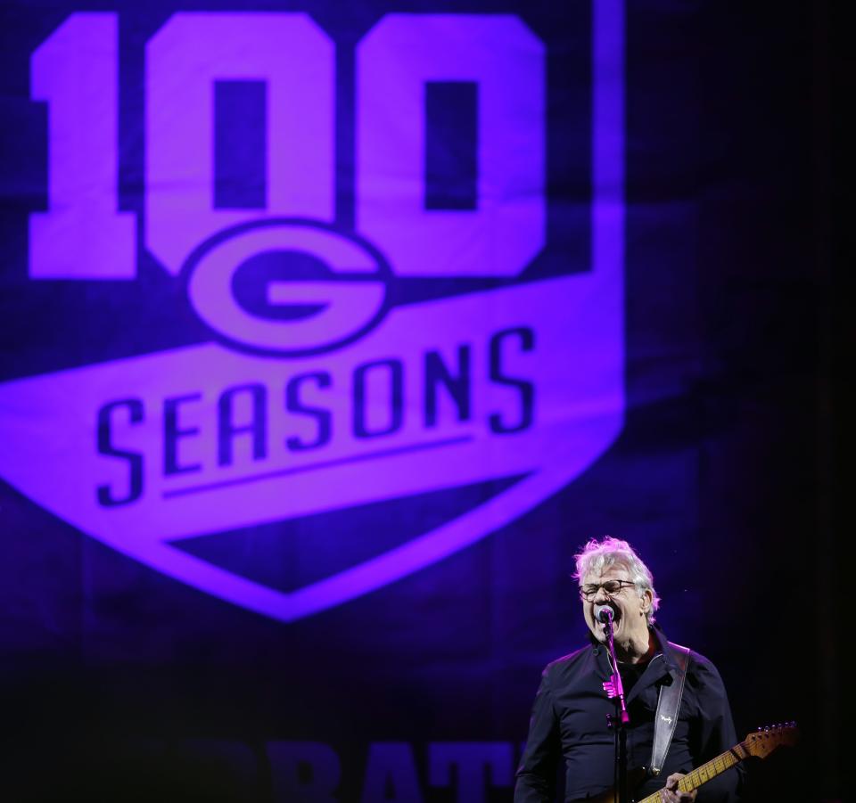 Steve Miller performs outside Lambeau Field on Saturday night. The free concert kicked off the start of the Green Bay Packers' 100th season.