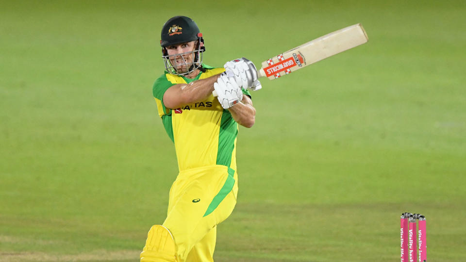 Pictured here, Mitchell Marsh in action for Australia in a T20 match against England.