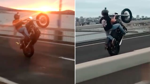 The man claims he rode across the Auckland Harbour Bridge the entire way performing a wheelie. Source: Instagram/jos_bike_lifestyle