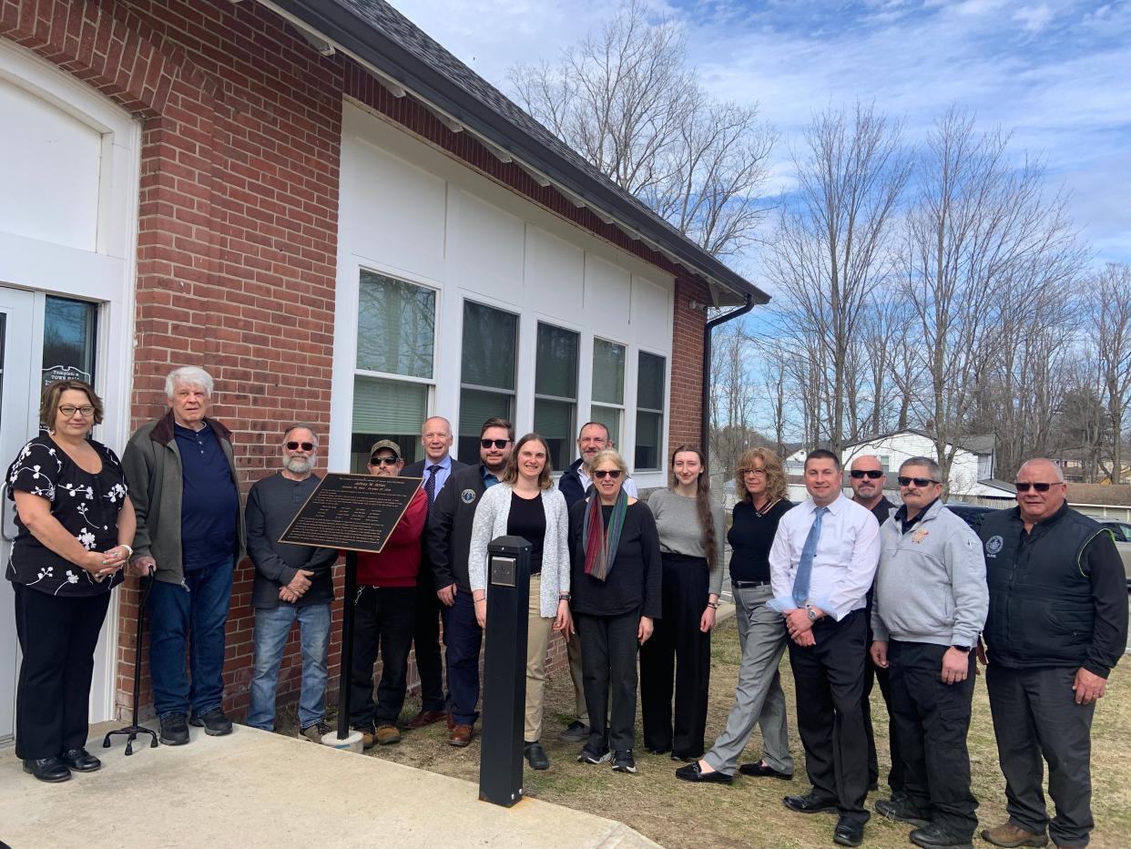 State and local officials were in attendance at a ceremony on Wednesday dedicating the Town Hall in Templeton to the memory of Jeffrey Ritter, a former town coordinator who played an instrumental role in repurposing the former school building into town offices.