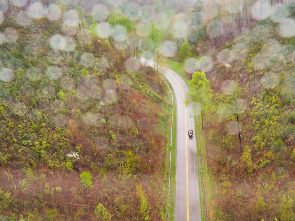 A road runs through Great Smoky Mountains National Park.