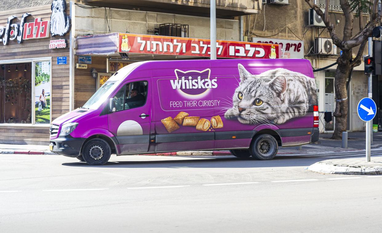 Whiskas cat food branded car delivery in Tel Aviv