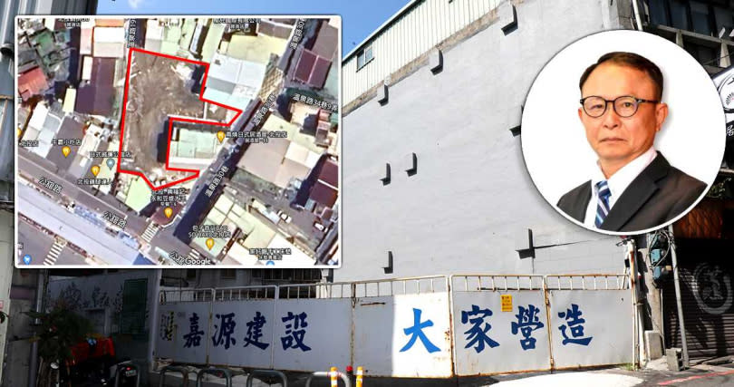 「泊山妍」位於山坡巷弄，建商認為ㄇ形基地出入狹小不好施工，當初嘉源建設老闆陳俊良就不應該貿然開發。（圖／翻攝自google map、泊山妍臉書、周志龍攝）