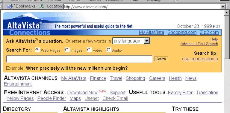 Así se veía AltaVista, el buscador que precedió a Google como referente a la hora de encontrar sitios y contenido online