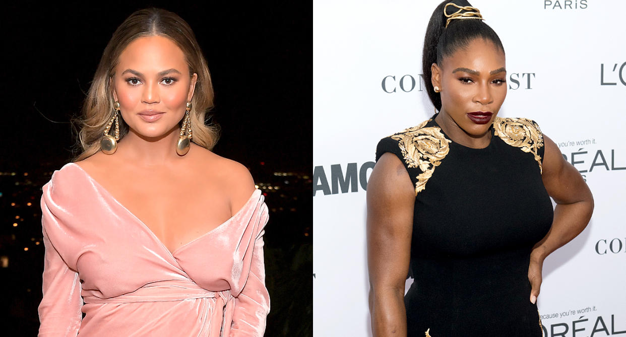 Chrissy Teigen and Serena Williams are crowdsourcing parenting advice on social media. (Photo: Getty Images)