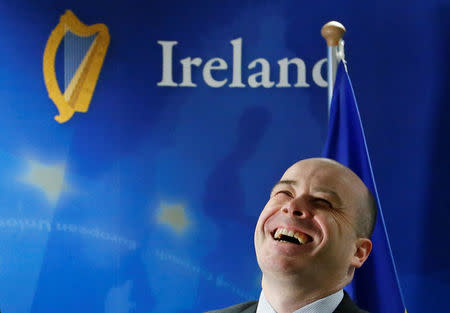 Irish Minister for Communications, Climate Action and Environment Denis Naughten reacts during an interview with Reuters in Brussels, Belgium February 27, 2017. REUTERS/Yves Herman