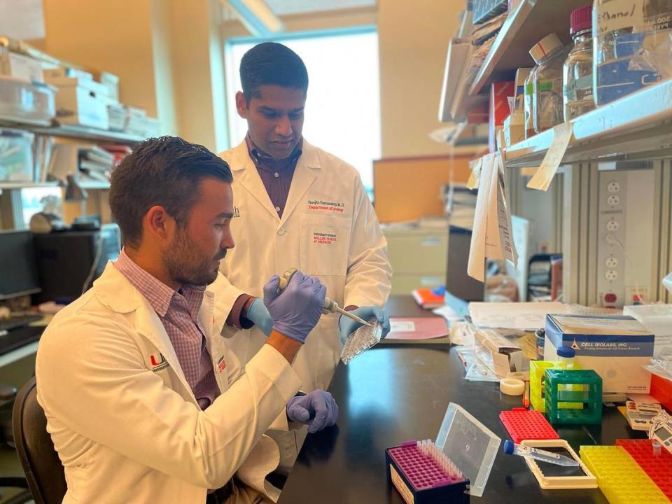 University of Miami Miller School medical student and the study’s first author Daniel C. Gonzalez, left, and Dr. Ranjith Ramasamy, the study’s principal lead investigator.