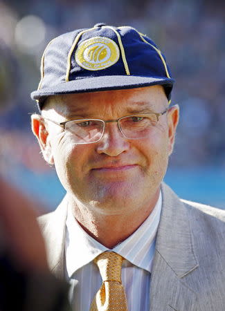 Former New Zealand cricketer Martin Crowe wears a cap at his induction into the ICC Cricket Hall Of Fame at the Cricket World Cup match between Australia and New Zealand in Auckland, in this file picture taken February 28, 2015. REUTERS/Nigel Marple/Files