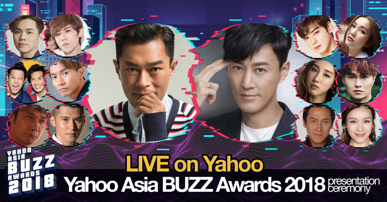 Hong Kong stars Louis Koo and Raymond Lam are among the guests at the Yahoo Asia Buzz Awards 2018.