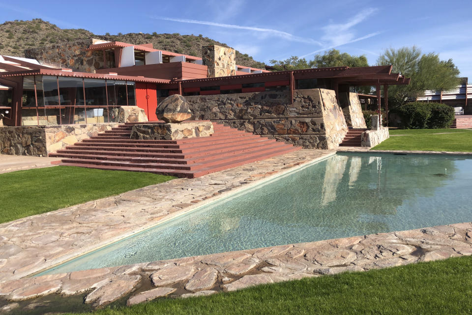 In this photo taken Nov. 23, 2018, is Frank Lloyd Wright's Taliesin West in Scottsdale, Ariz. The architecture school that architect Frank Lloyd Wright started nearly 90 years ago is closing. School officials announced Tuesday, Jan. 28, 2020, that the School of Architecture at Taliesin, which encompasses Wright properties in Wisconsin and Arizona, will shutter in June. (AP Photo/Frank Eltman)