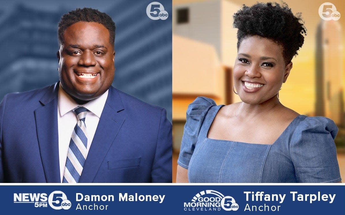 Damon Maloney (left) and Tiffany Tarpley (right) will be be new faces on "News 5 at 5" and "Good Morning Cleveland," respectively. Maloney shifts spots in the News 5 Cleveland network, while Tarpley returns from Toledo.
