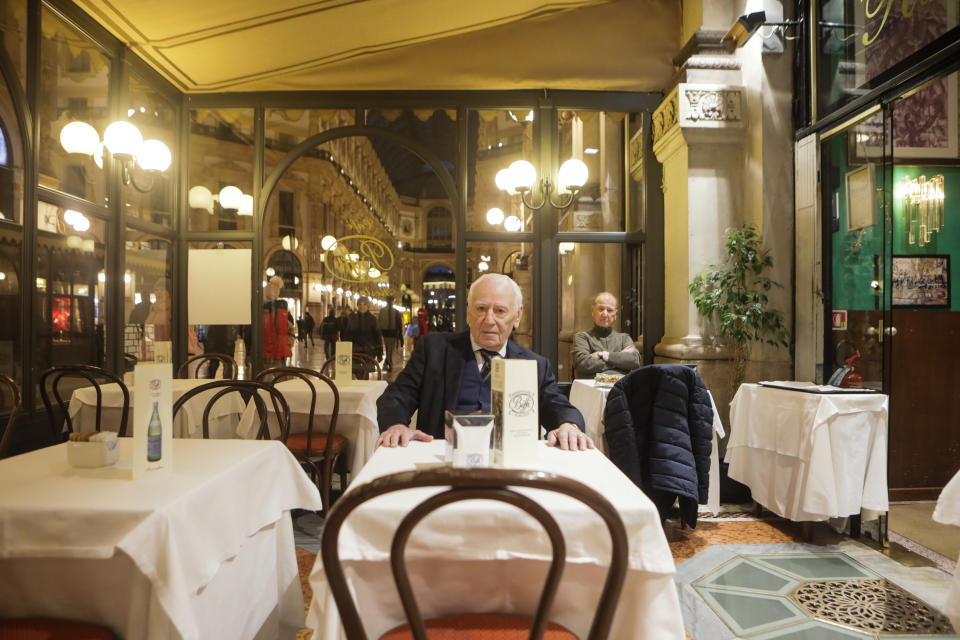 Some of those in Milan took advantage of an empty Biffi restaurant to grab a meal.