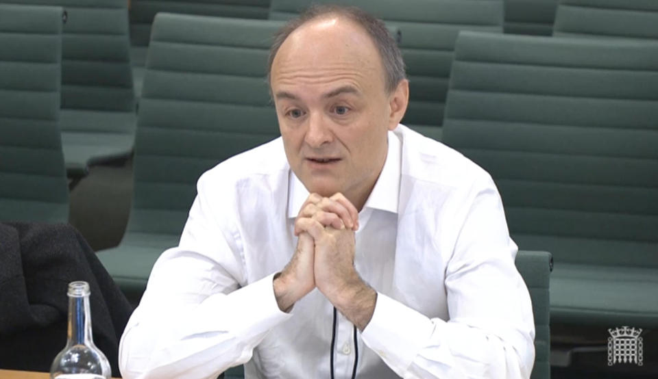 Dominic Cummings giving speaking at the Commons Science and Technology Committee which is taking evidence on a new UK research funding agency. Picture date: Wednesday March 17, 2021. (Photo by House of Commons/PA Images via Getty Images)