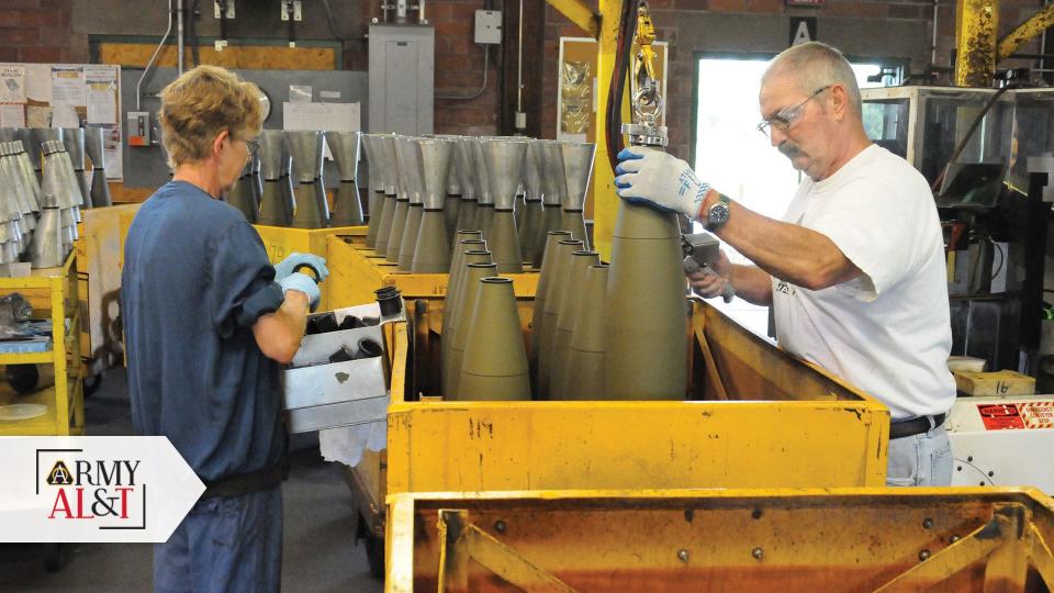 Iowa Army Ammunition Plant with 155 mm artillery rounds